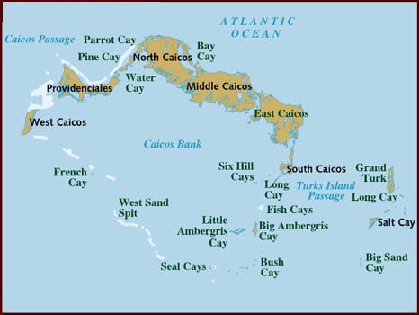 Map of the Caicos islands where Mandic-Nowac family was vacationing when they saved a special needs kitty from euthanasia